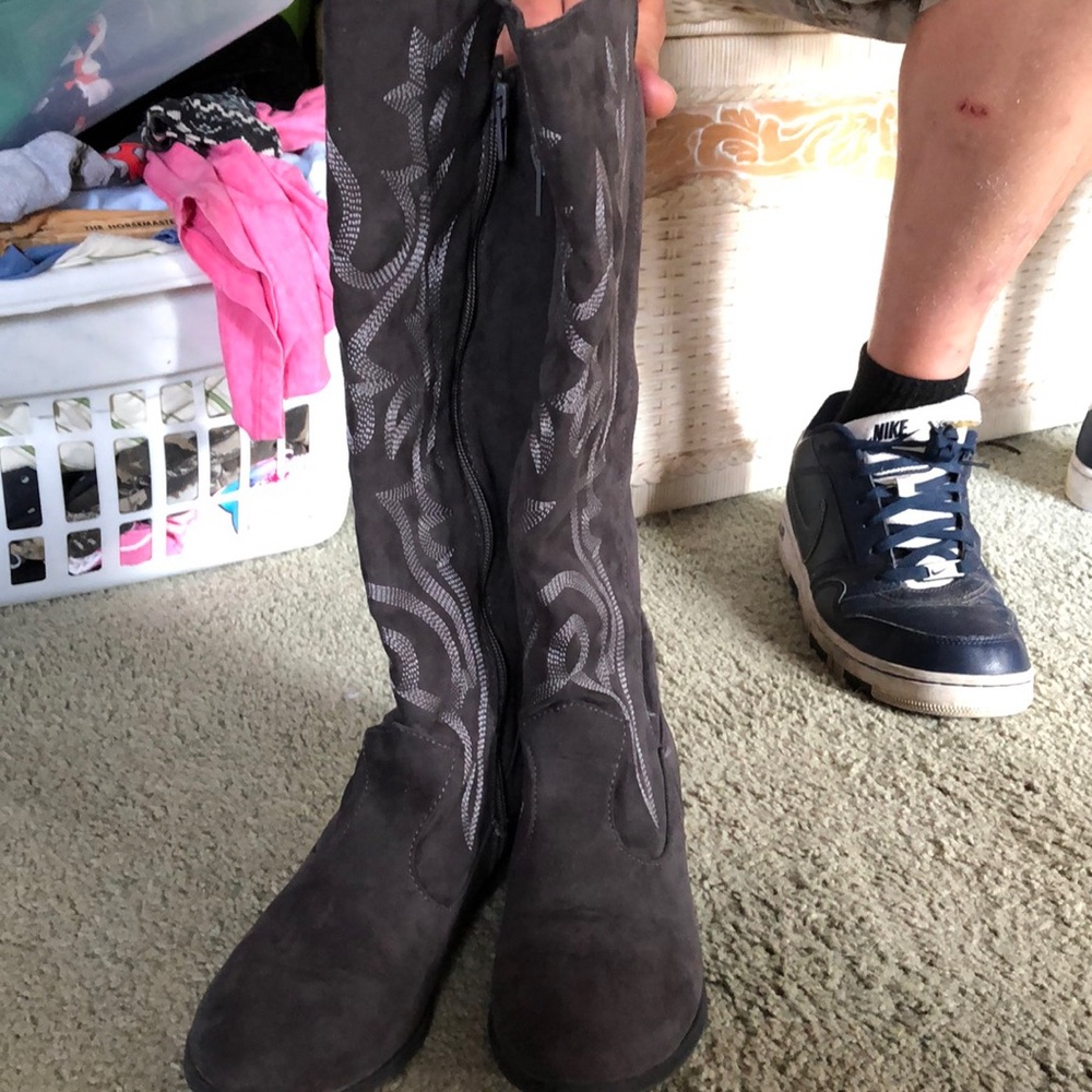 Grey knee high justice boots